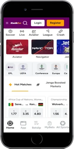 KwikBet Kenya mobile betting app screen